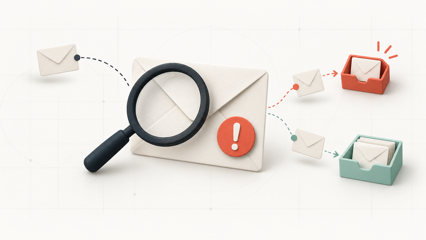 An envelope and magnifying glass illustrating email deliverability diagnosis.